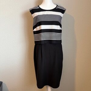 Sandra Darren Black and White Striped Midi Dress